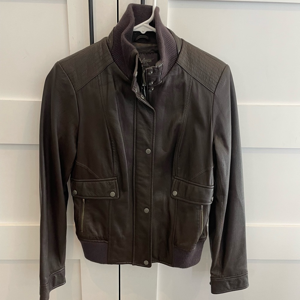 Cole Haan Leather Bomber Jacket